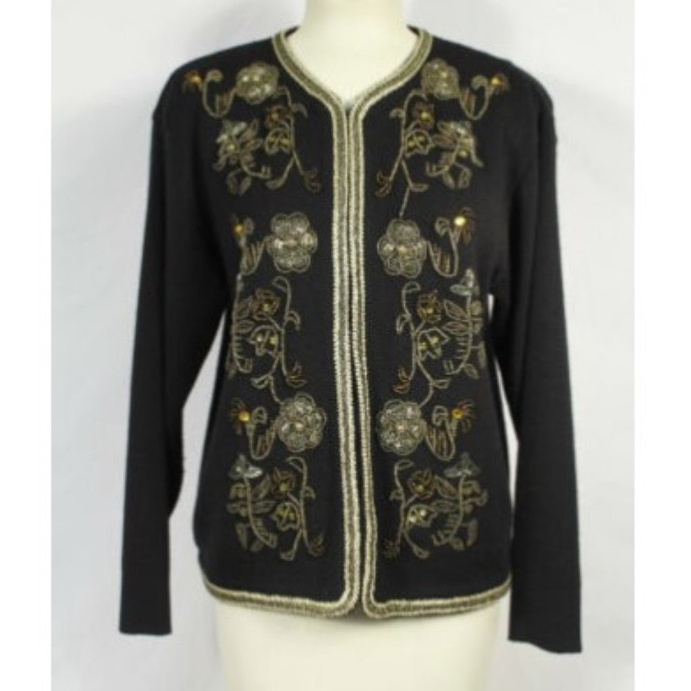 Vintage Petite Illustrations Black Gold Sweater  S